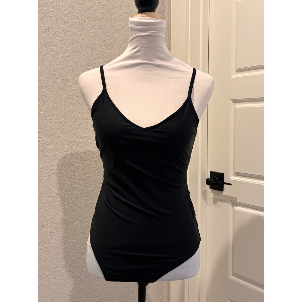 Aerie One Piece Swimsuit Womens Large Black Strappy Lace Up Back Cut Out V-Neck